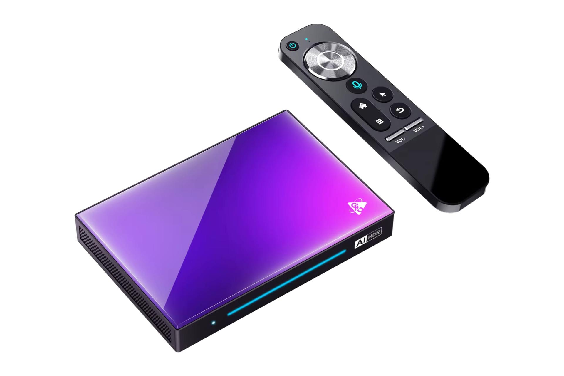 نمای کلی اندروید باکس اچ 96 Max M9 با نمایش ریموت کنترل
