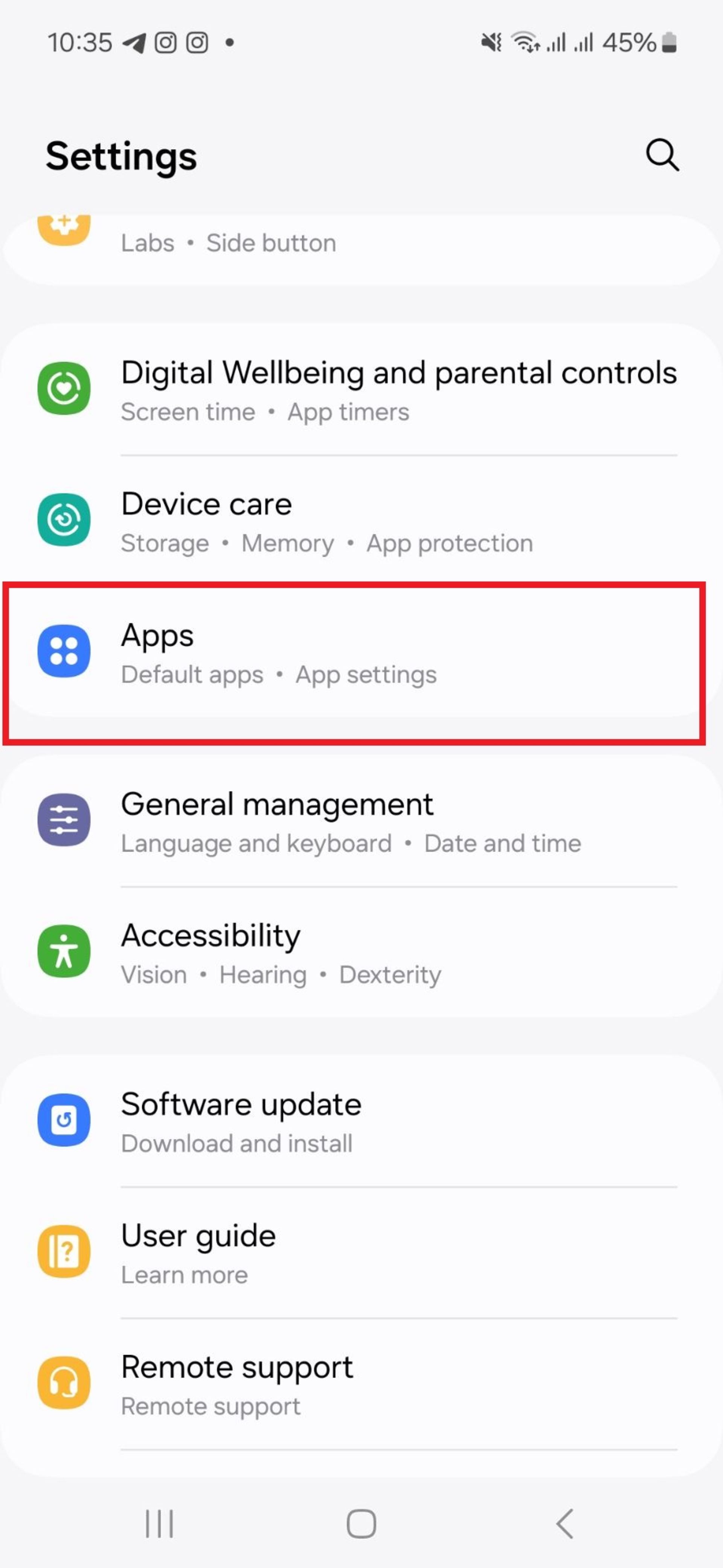 گزینه‌ی Apps در تنظیمات اندروید