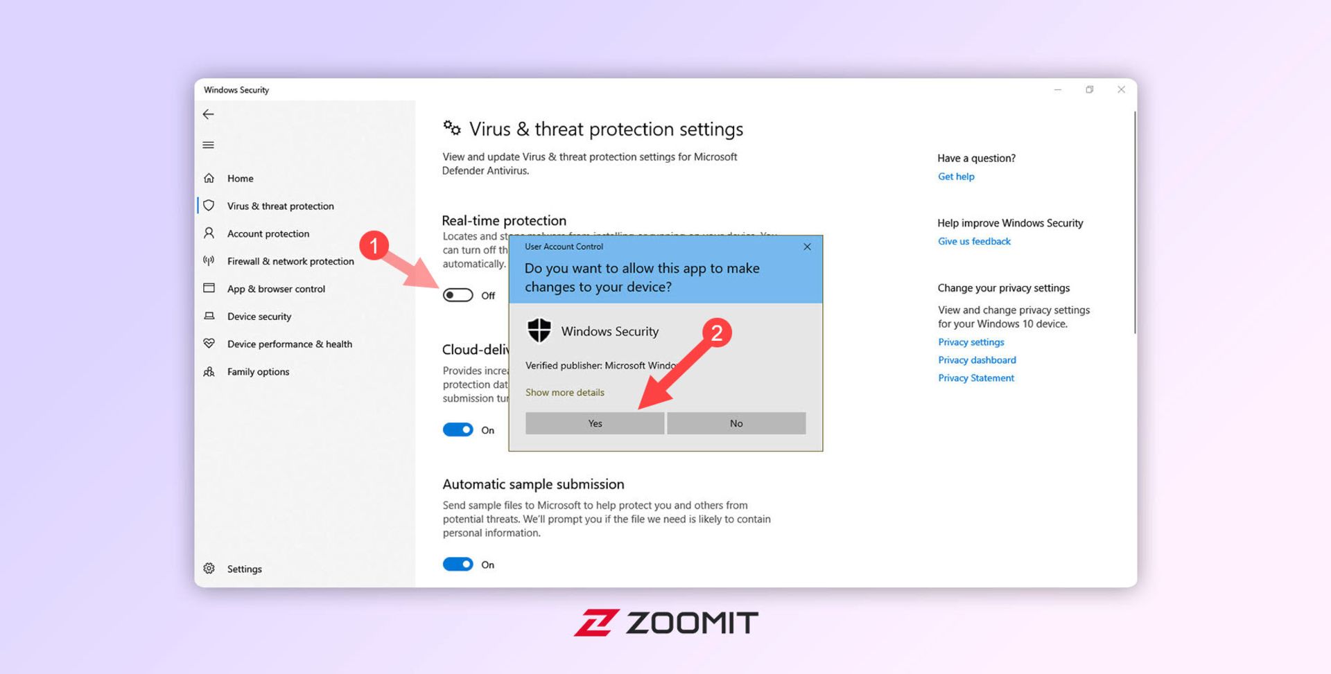 محیط Windows Security